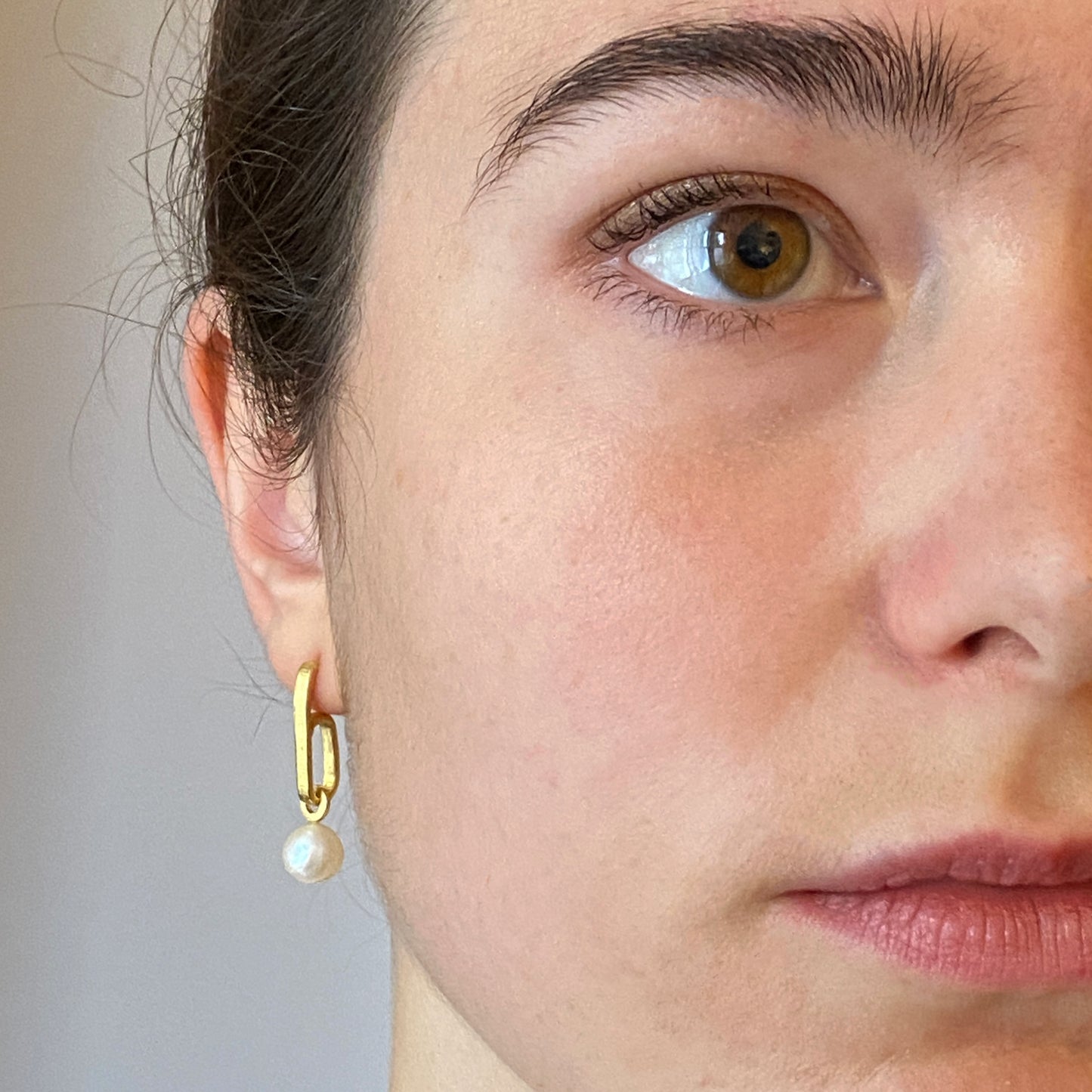 Pearl Drop Hoop Gold Earrings