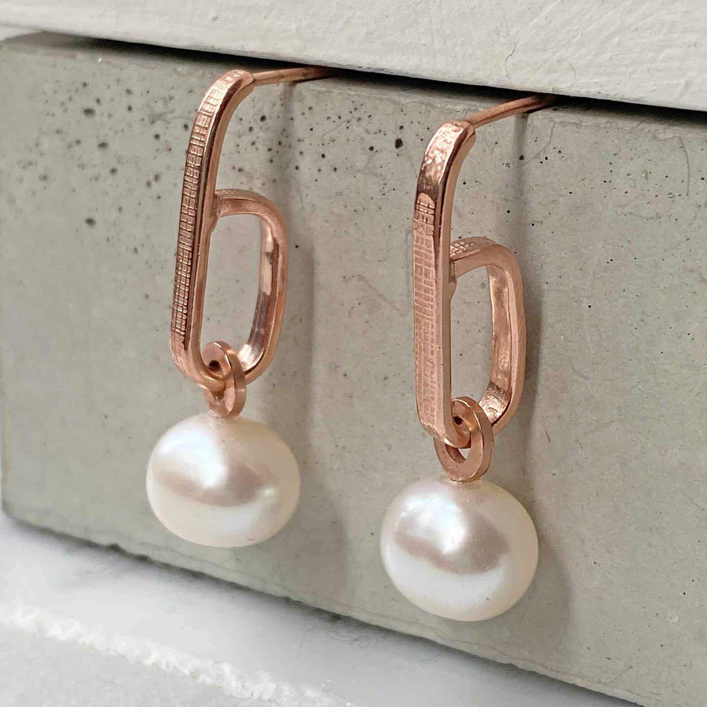 Pearl Drop Hoop Rose Gold Earrings