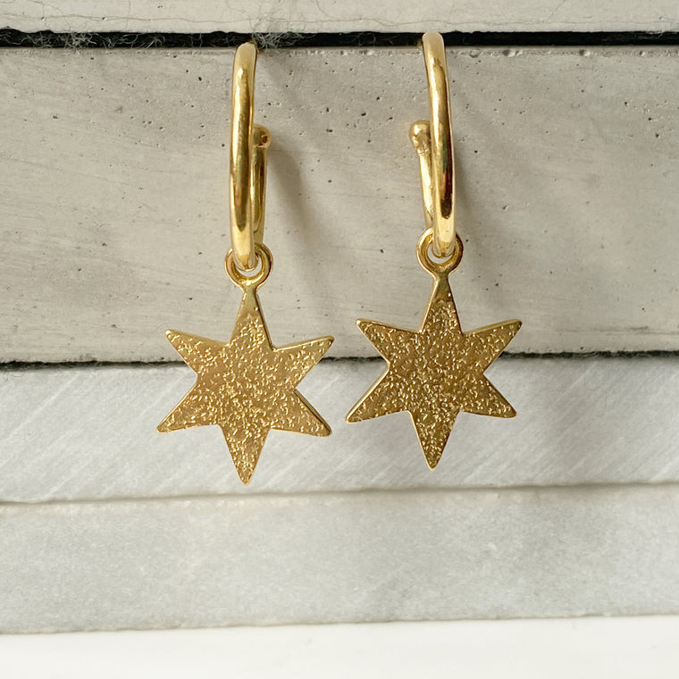 Star Textured Hoops Gold