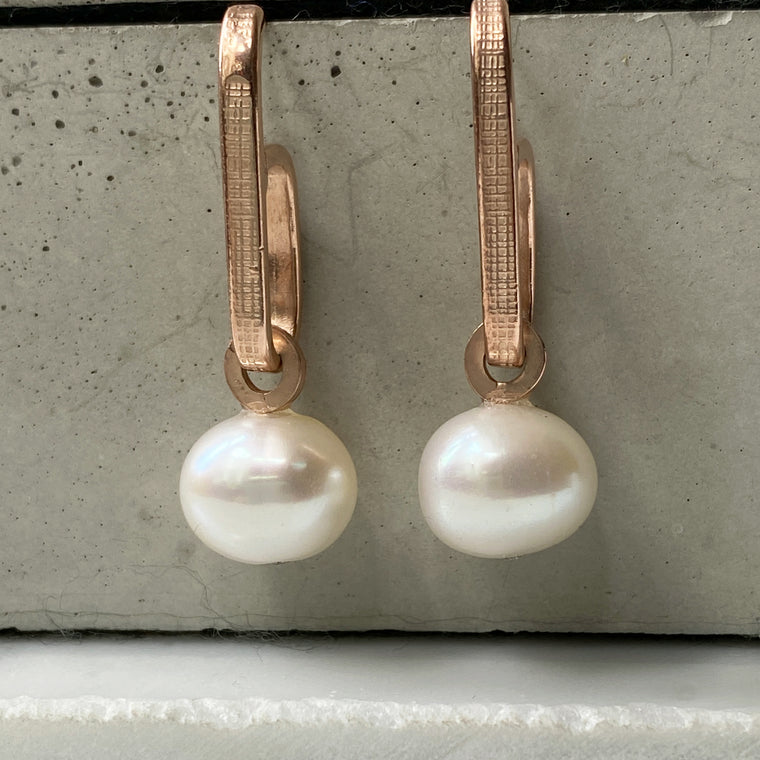 Pearl Drop Hoop Rose Gold Earrings