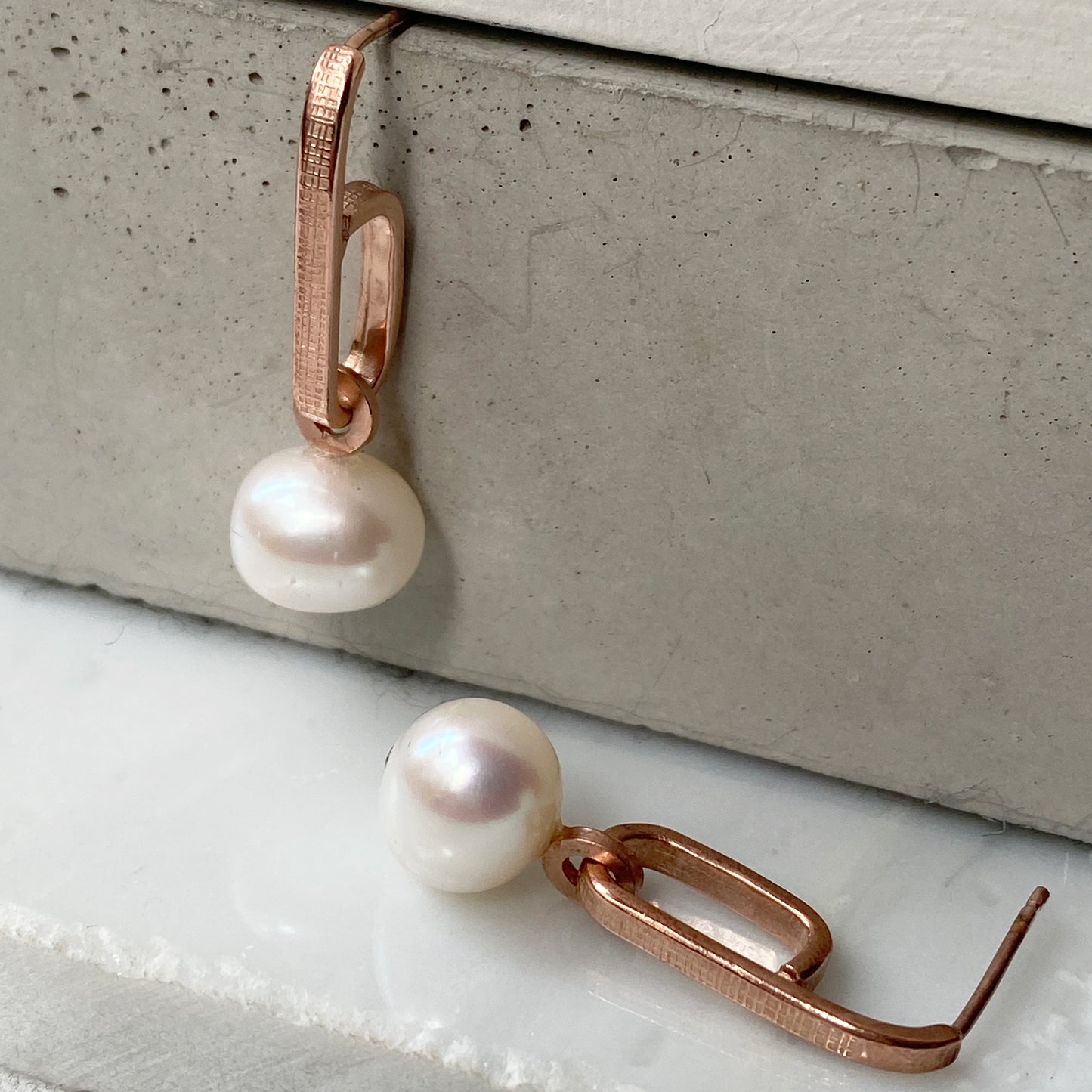 Pearl Drop Hoop Rose Gold Earrings