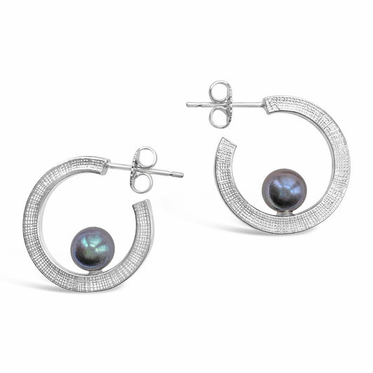 Grey Pearl Hoop Earrings