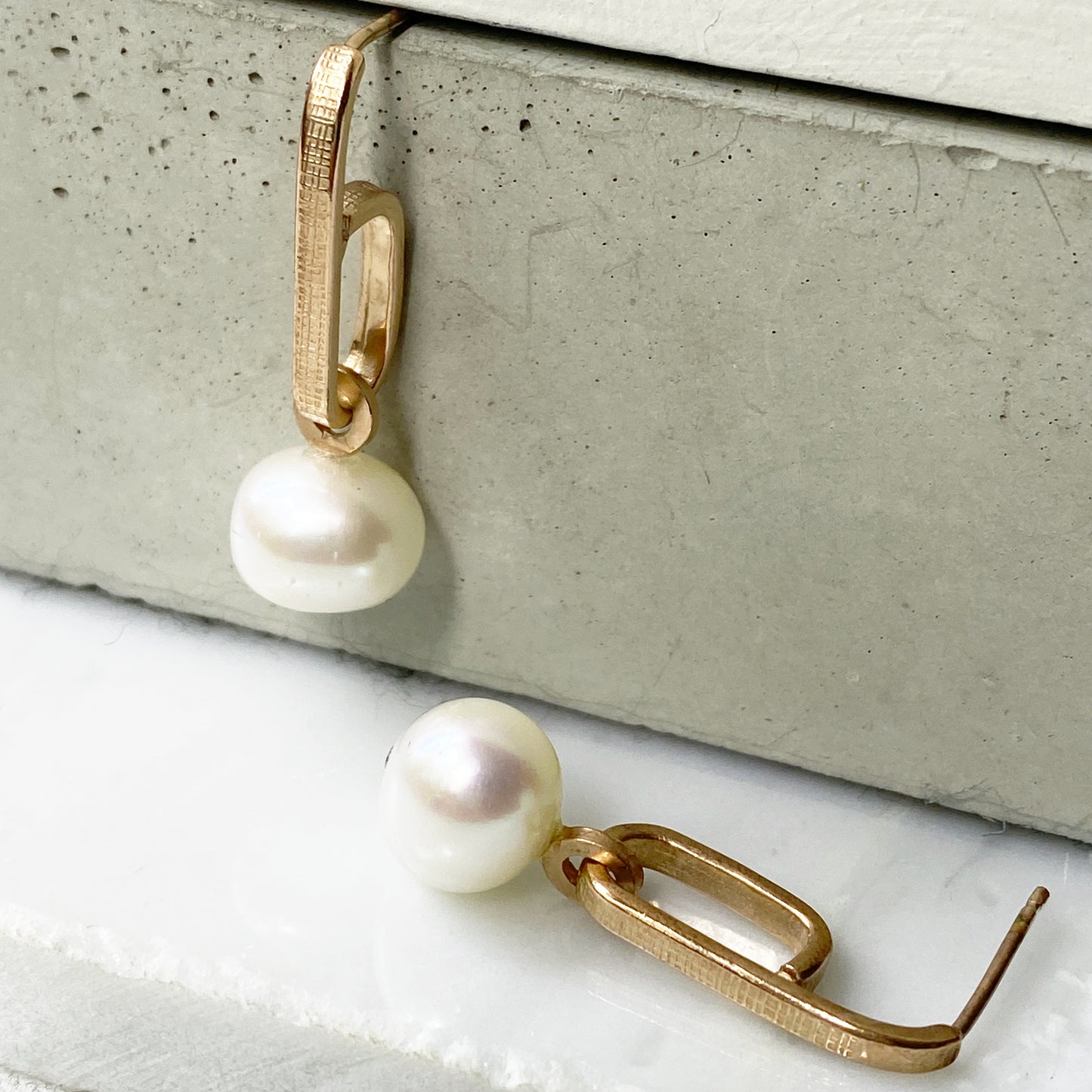 Pearl Drop Hoop Gold Earrings