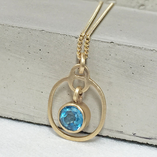 Blue Topaz Drop Pendant Gold