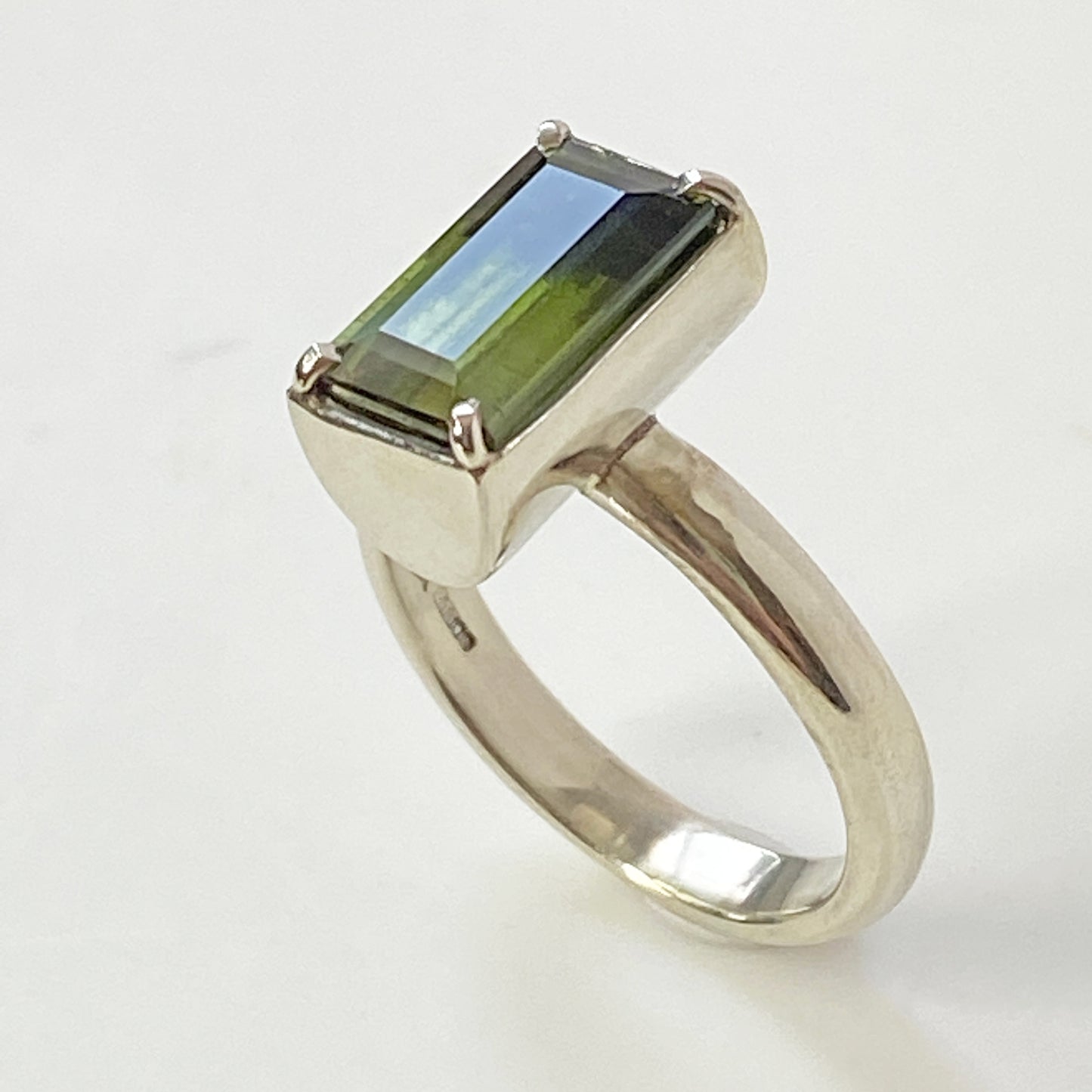 Green Bi Tourmaline White Gold Ring