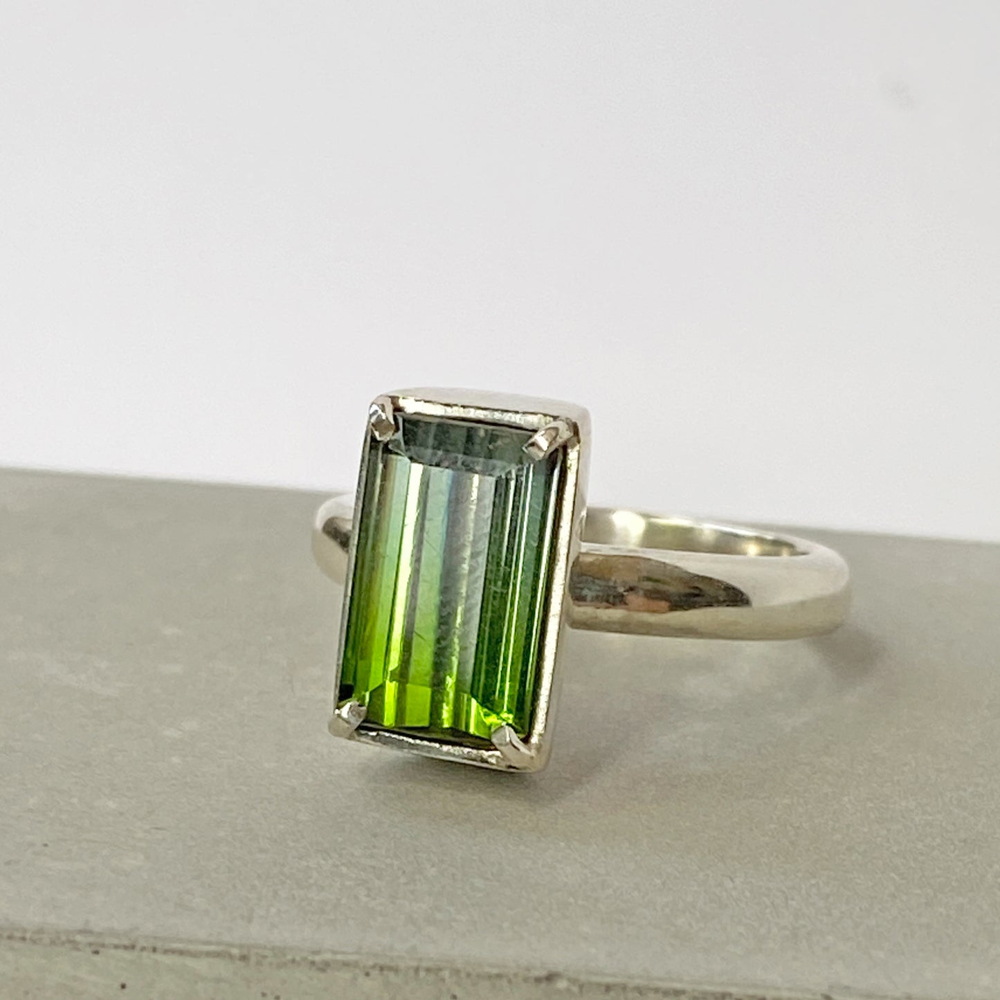 Green Bi Tourmaline White Gold Ring