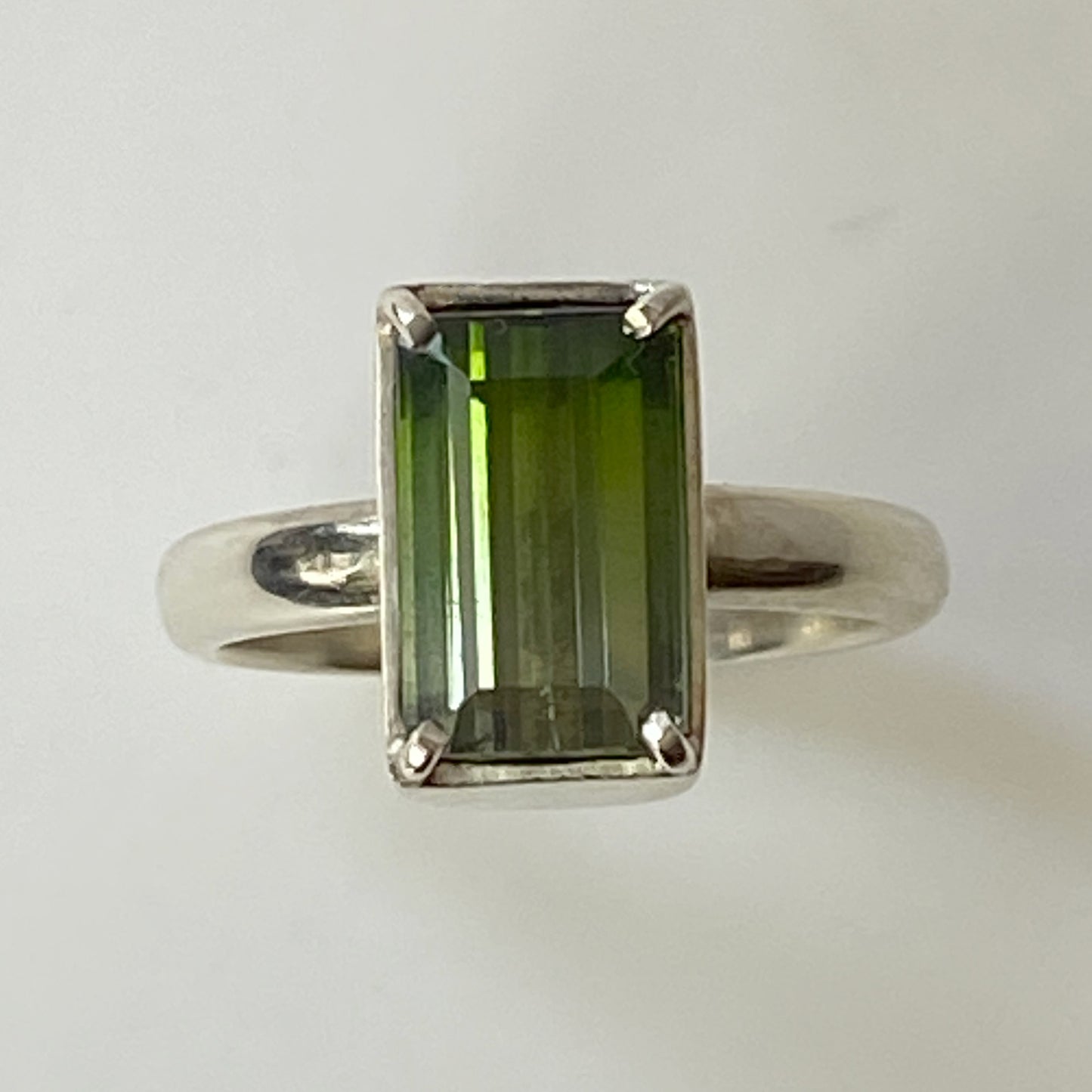 Green Bi Tourmaline White Gold Ring