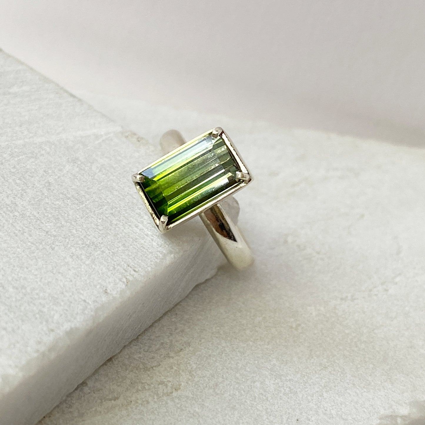 Green Bi Tourmaline White Gold Ring