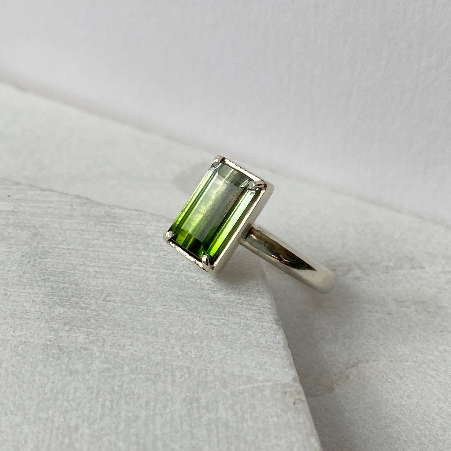 Green Bi Tourmaline White Gold Ring