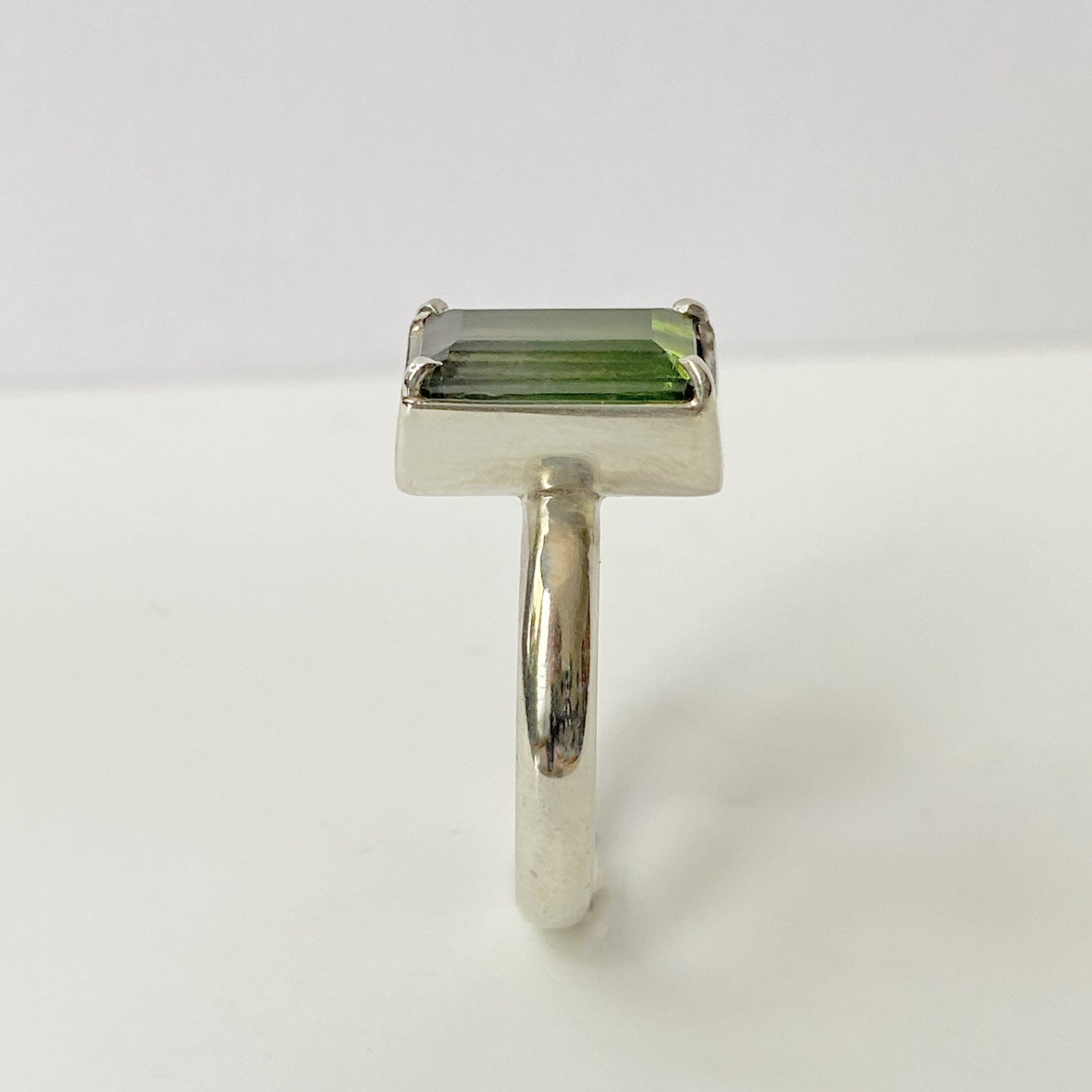 Green Bi Tourmaline White Gold Ring