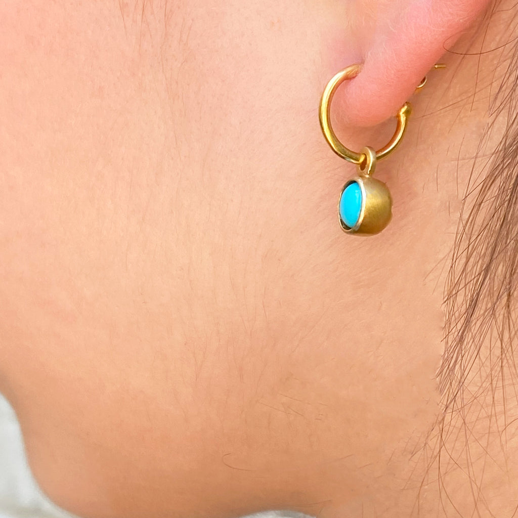 Birthstone Turquoise Silver Hoops