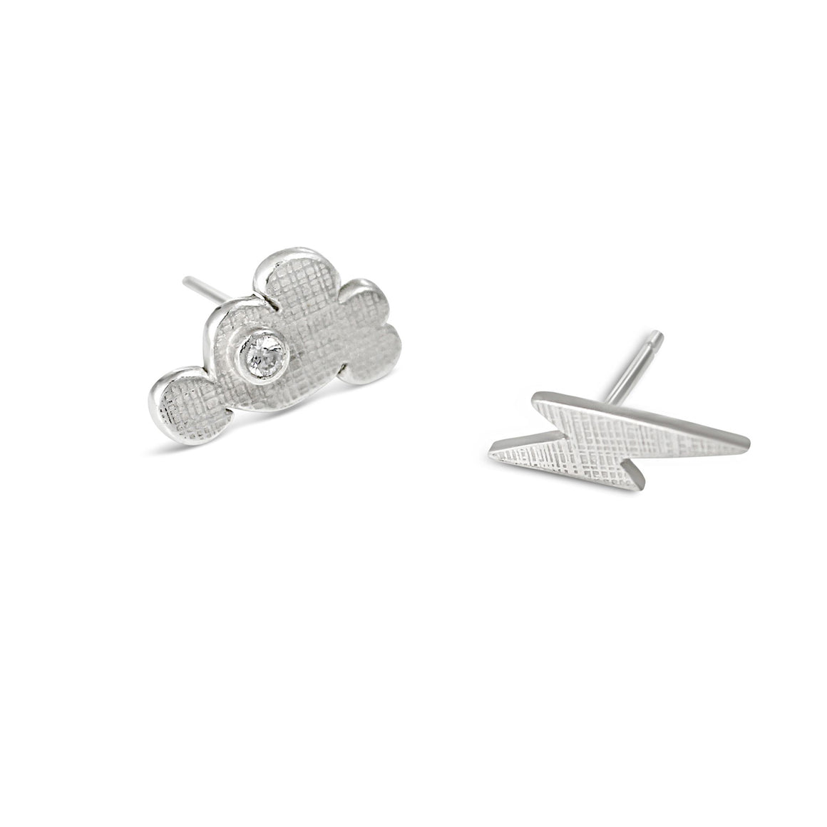 Cloud and Lightning Earrings Silver