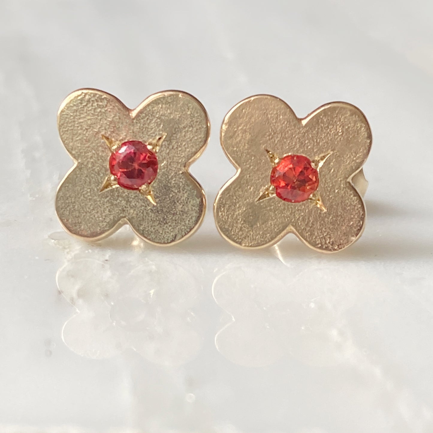 Gold Clover Orange Sapphire Earrings