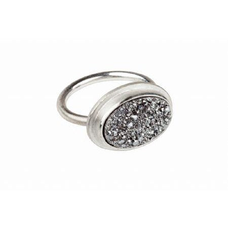 Druzy Oval Ring Platinum Coated