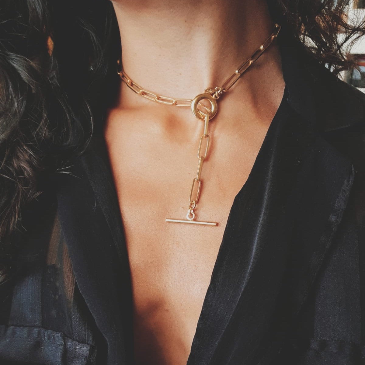 Tash T-bar Handmade Chain Necklace Gold