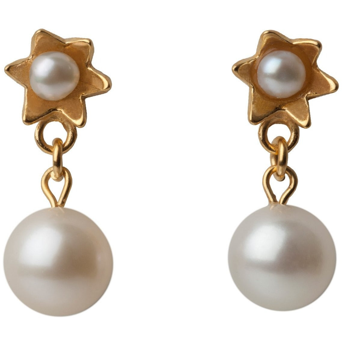 Pearl Star Earrings in Yellow Gold
