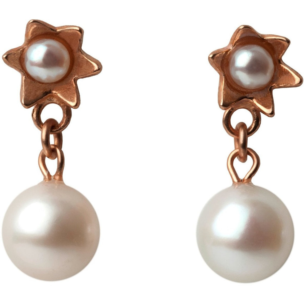 Pearl Star Earrings in Rose Gold